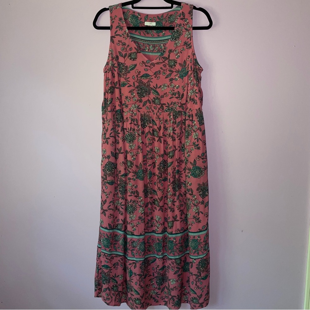 J Jill Size M Dreamscape Border Print Maxi Dress Pink Floral Sleeveless